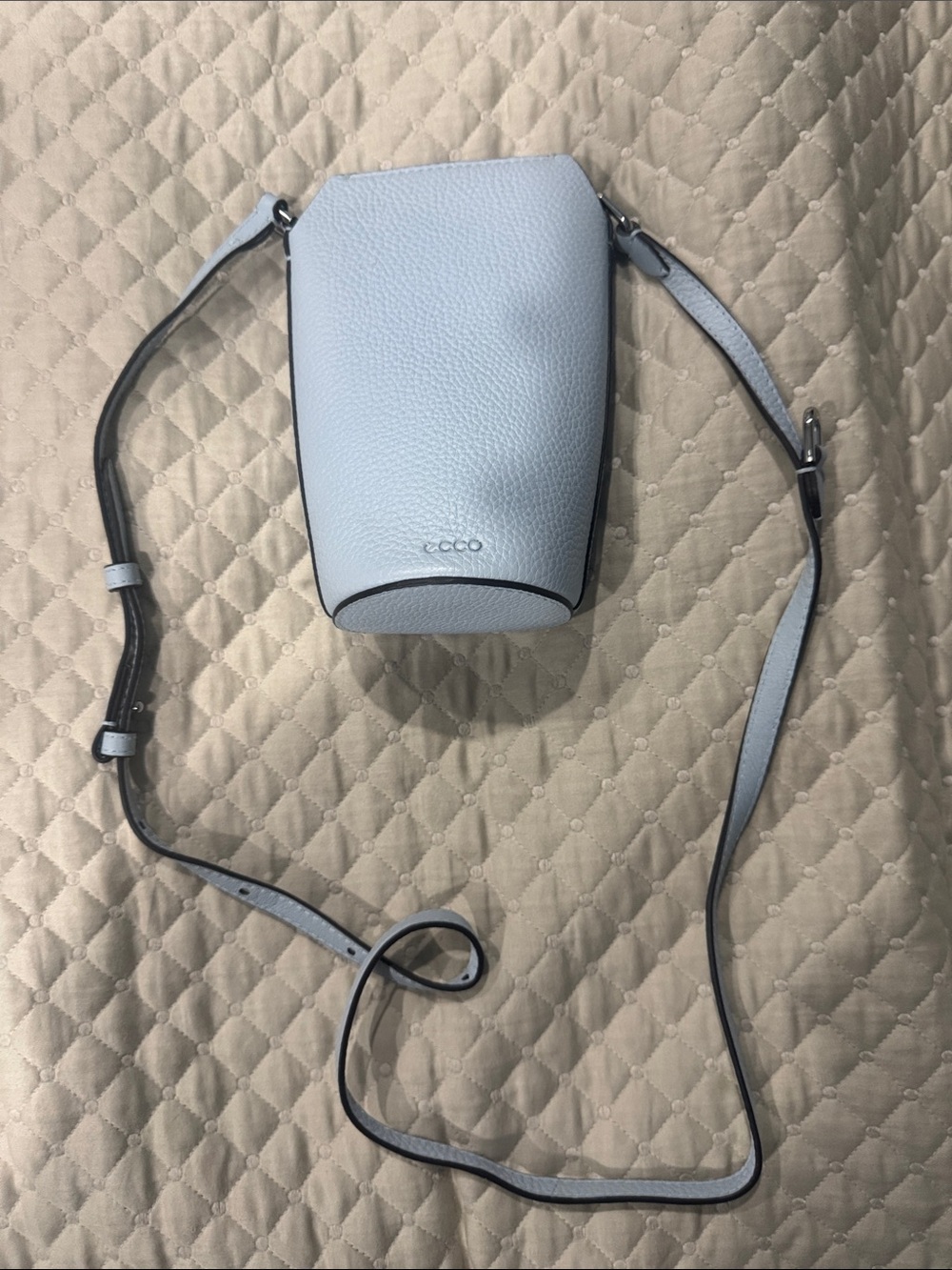 ECCO Light Blue Leather Crossbody Pot Bag